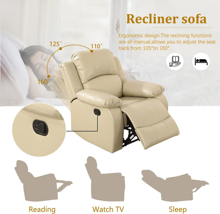 Manual Leather Sofa Recliner Set for Living Room Furniture Set,Leather Recliner Couch Set for Home/Office,Leather Reclining Sofa Set for 3-Pieces(Sofa+Loveseat+Chair) Beige