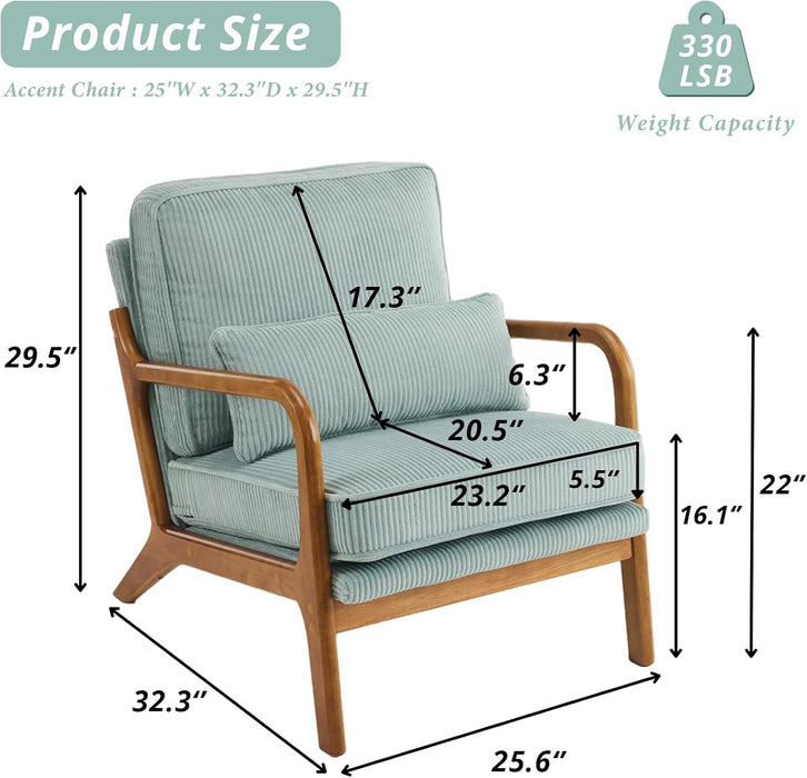 Teal Corduroy Mid Century Modern Upholstered Armchair