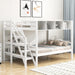 Twin Size Bed Frame for Bedroom Twin over Full Bunk Bed with Staircase and Built-In Storage Cabinets No Box Spring Needed White 96" L X 57.2" W X 62.2" H