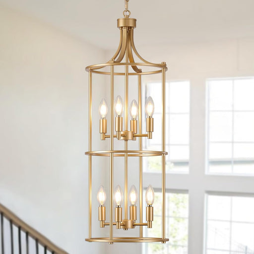 Gold Multilayered Cage Chandelier For Elevated Ceilings