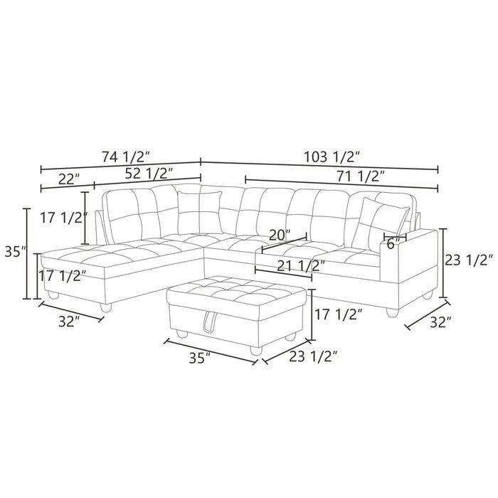 Modern Faux Leather Sectional Couch and Sofa Set, L Shaped Sectional Sofa with 17.5" Back Height, Living Room Furniture Sets, Brown(No Ottoman)