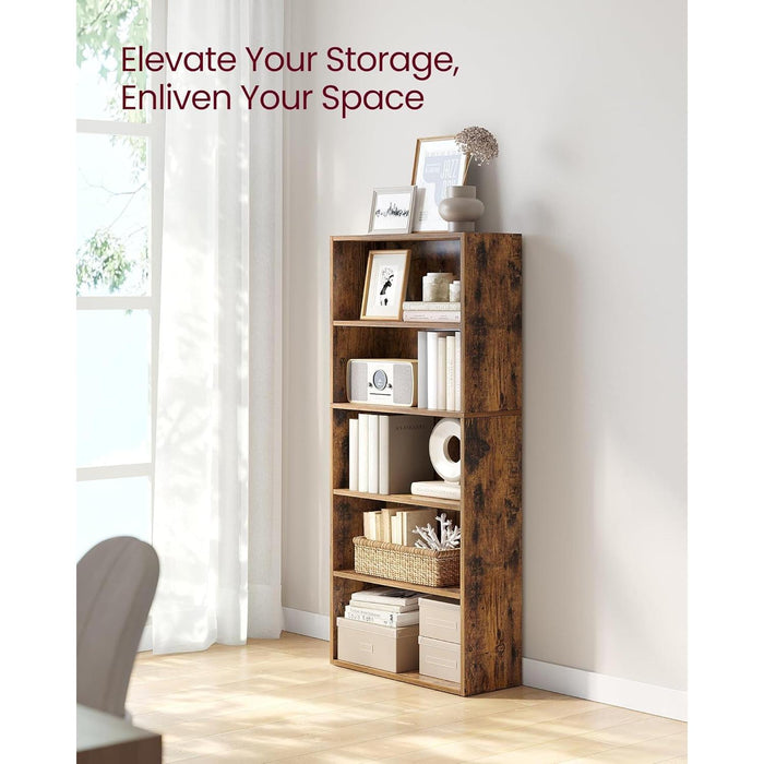 Bookshelf, 23.6 Inches Wide, 5-Tier Open Bookcase with Adjustable Storage Shelves, Floor Standing Unit, Rustic Brown ULBC165X01