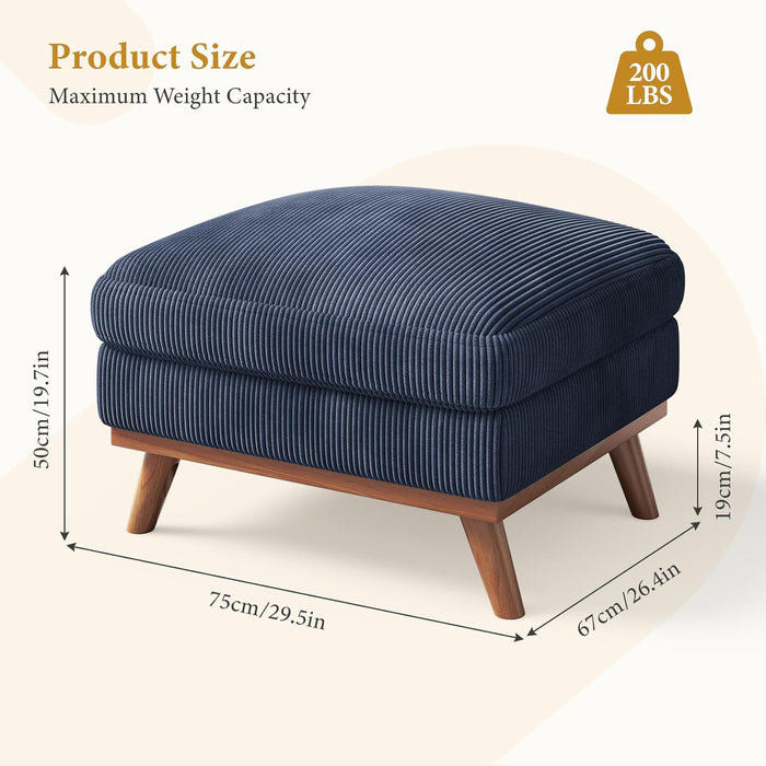 Large Ottoman for Modular Sofa, 29.5" Corduroy Ottoman with Spring Cushion, Rectangle Foot Rest for Couch, Entrance Footstool with Wood Legs, Footstool for Living Room, Bedroom, Dark Blue