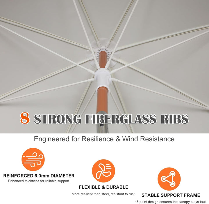 6.5Ft Patio Umbrella with Push Button Tilt & Height Adjustable, UV50+ Sun Protection with Sturdy Fiberglass Ribs & Iron Pole, Market Umbrella for Outdoor Table Garden Backyard Beach