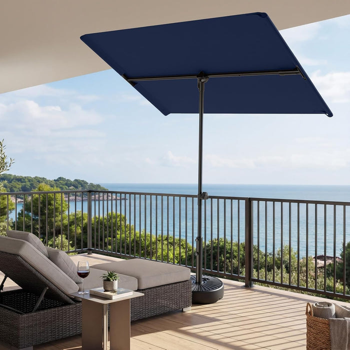6X4Ft Outdoor Balcony Umbrella - Flat Porch Pool Patio Umbrella Rectangular Canopy Shade UPF50+ UV Protection 360° Rotating & Tilting All Angles Applicable (Navy Blue, No Base)