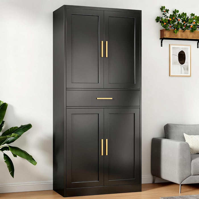 SeventyOneInchHeavyDutySteelStorageCabinetDrawerAdjustableShelvesBlack