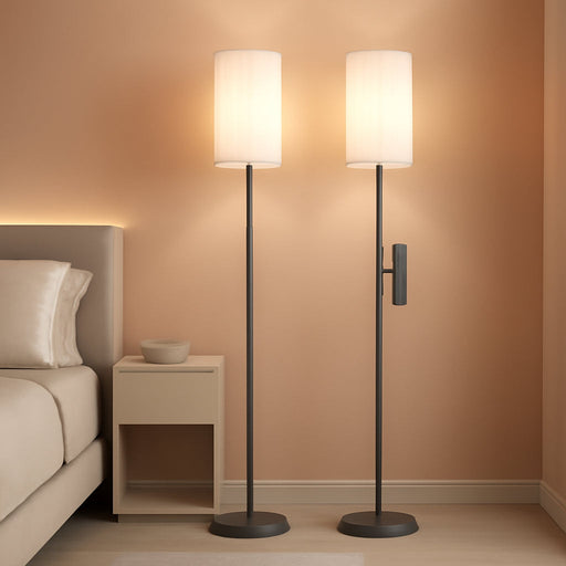 2Pack 64.2” Dimmable Floor Lamp for Living Room with Remote & Foot Switch, Corner Floor Lamp for Bedroom, Includes A19 Bulb, Modern Standing Tall Lamp, ETL Listed White and Black CW17LDP205