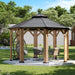 13' X 13' Outdoor Wood Gazebo, Hardtop Gazebo Permanent Wooden Pavilion with Galvanized Steel Double Roof, for Packyard, Garden, Deck, Cedar Wood