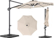 10 FT Solar Patio Umbrella with Base Included, Cantilever Offset Outdoor Umbrella with 35 LED Lights & Center Light, 360° Rotation, Aluminum Pole, 8 Heavy-Duty Ribs for Yard Pool Deck