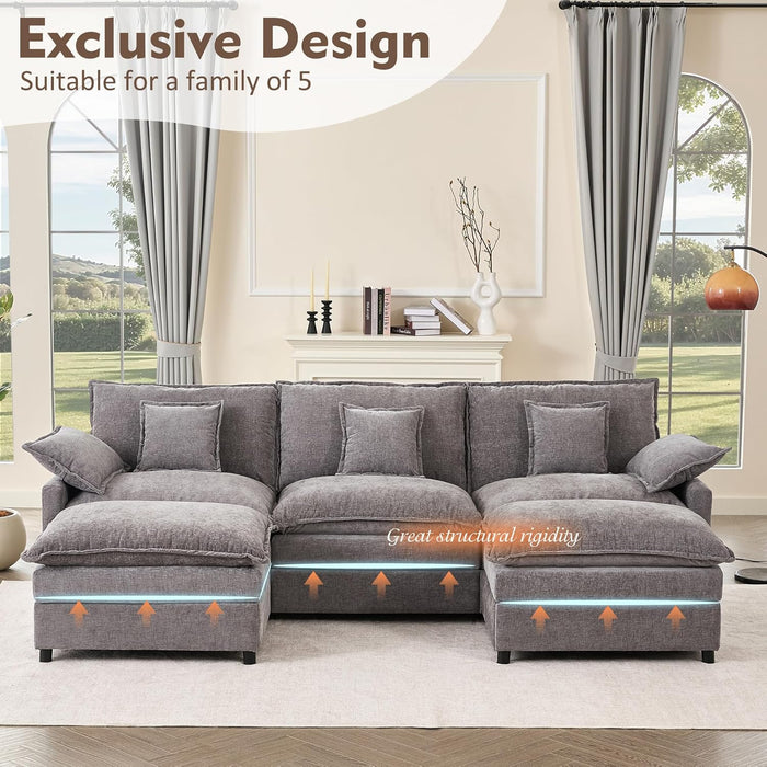108 Inch U Shaped UltraModular Sofa SlateChenilleFabric