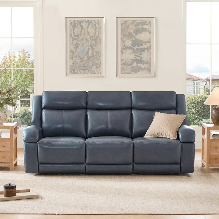 Genuine Leather Power Recliner Sofa, 3 Seater Wall Hugger Reclining Sofas with Power Headrest, USB & Typec Ports, Electric Recliner Couch Set for Living Room, Navy