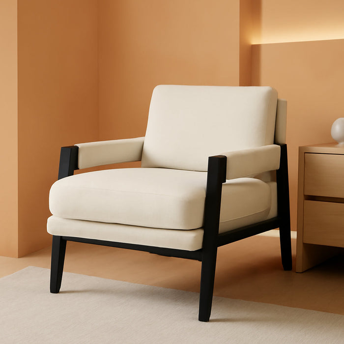 Kelly Mid-Century Modern Chenille Upholstered Accent Armchair, White