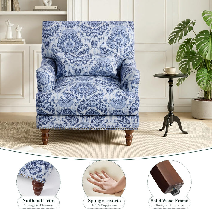 Navy Floral Fabric Armchair With Removable Cushion