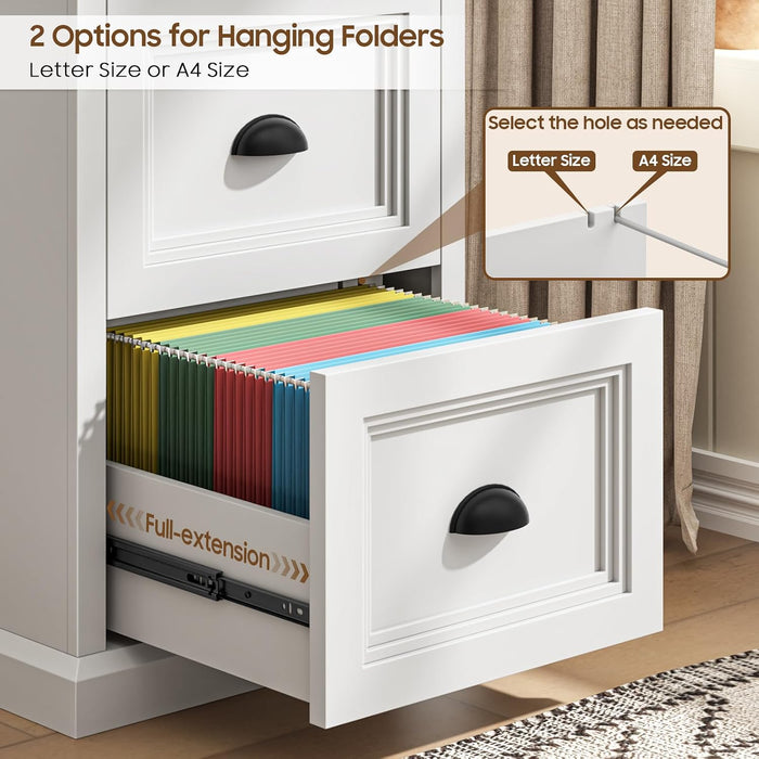Vertical File Cabinet with 2 Drawers for Home Office, White
