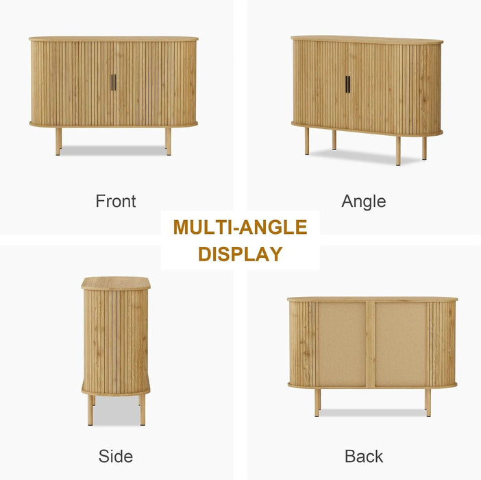 Sideboard Buffet Cabinet with Storage, 47” Mid Century Modern Accent Cabinet, Sliding Door Entryway Small Storage Cabinets for Kitchen, Living Room, Entryway, Oak