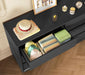 55" Dresser for Bedroom with 6 Drawers, Black Dresser with Metal Slide, Bedroom Dressers, Wood Dressers & Chests of Drawers for Bedroom, Hallway, Black