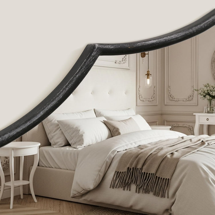 Black Scalloped Wall Mirror: 47"X31" Large Wooden Fireplace Mirror