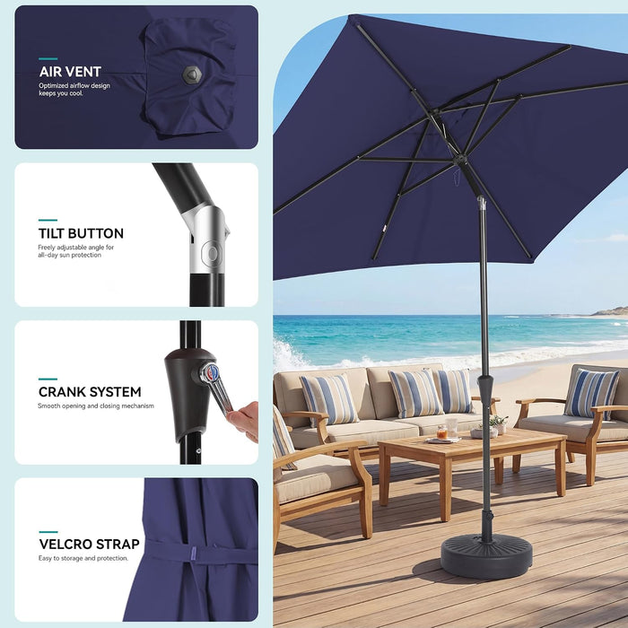 Rectangular Patio Umbrella, 6.5 X 10 Ft Rectangle Table Umbrellas W/Heavy Duty Ribs, Effortless Crank and Push Button Tilt, Wind Resistant Sun Umbrella for Outdoor Patio, Navy Blue