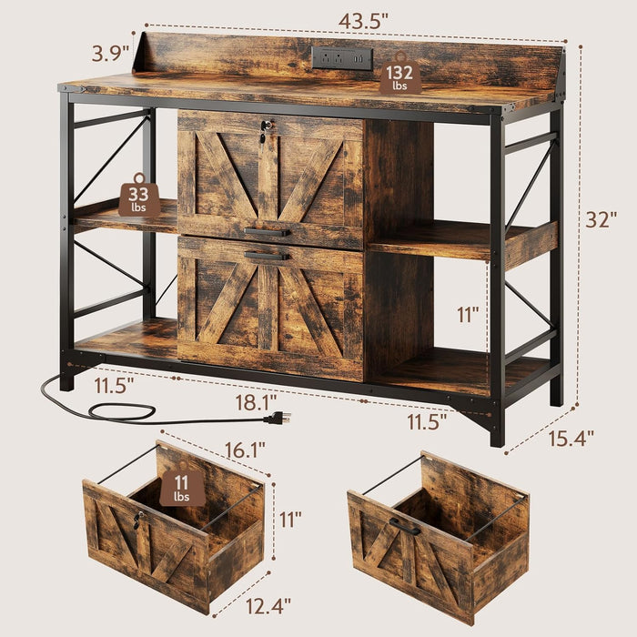 Rustic Brown FortyFourInch Lateral Filing Cabinet Lockable