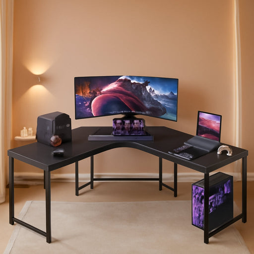 L Shaped Gaming Desk, Corner Desk Gaming Table for Home Office, Computer Desk Sturdy Writing Workstation for Small Space, Easy to Assemble, 51 Inch, Black