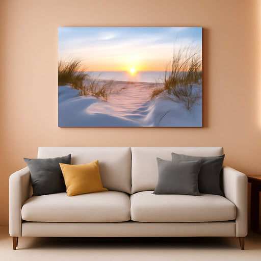 Canvas Wall Art for Living Room Super Large Size Wall Decor for Office Canvas Art Framed Pictures Artwork Blue Sun Beach Grass Ocean Landscape Paintings Bedroom Decor Seascape Draw Home Decorations