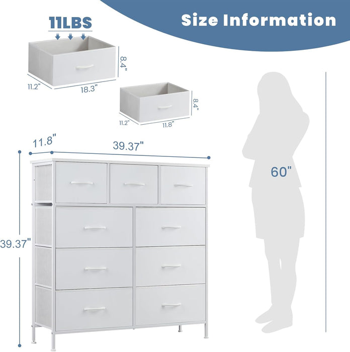 Sturdy Nine Drawer Dresser With Wardrobe Organization