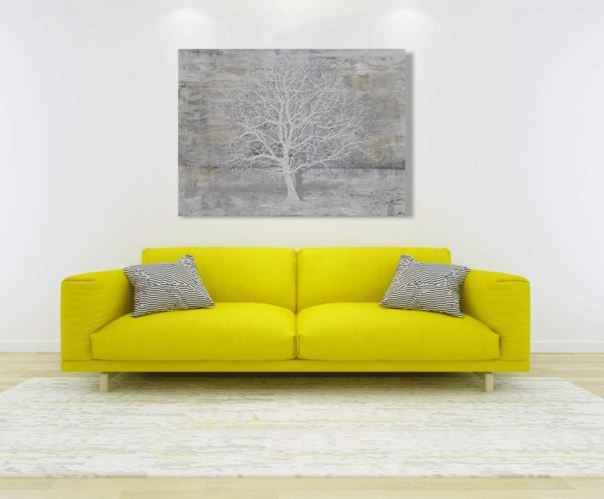 Tree of Life Canvas Wall Art Hand Painted Grey White Beige Paintings Modern Abstract Forest Pictures Artwork for Living Room Bedroom Office Decoration