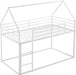 Bunk Bed Twin over Twin Metal Floor Bunk Bed with Ladder, House Shaped Bunk Bed Frame with Metal Slats for Dormitory and Bedroom, Space Saving, No Box Spring Needed