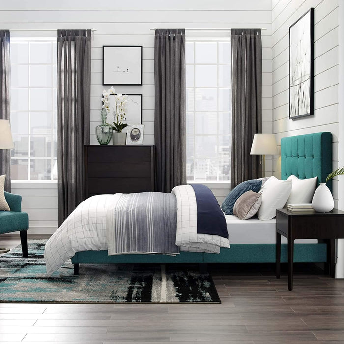 Melanie Tufted Fabric Upholstered Queen Platform Bed in Teal