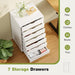 7 Drawer Rolling Storage Cabinet, Wood under Desk Mobile Dresser with Wheels, Small Organizer Chest for Home Office, Bedroom, Rolling Vertical Organizer for Home Office, White