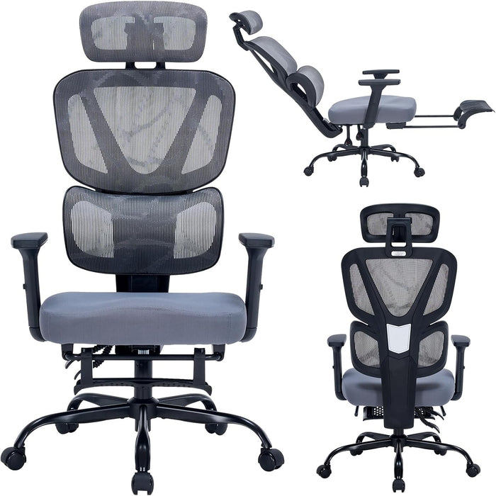 Ergonomic Office Chair with Footrest, 90-160° Reclining Mesh Desk Chair