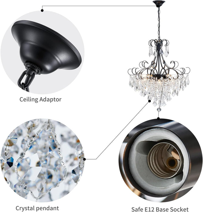 Crystal Chandelier 10-Light Pendant Ceiling Light Modern Lighting Fixture for Dining Room Hallway Bedroom Kitchen Bathroom, H 27.6" X W 22.8", E12 Base, Black