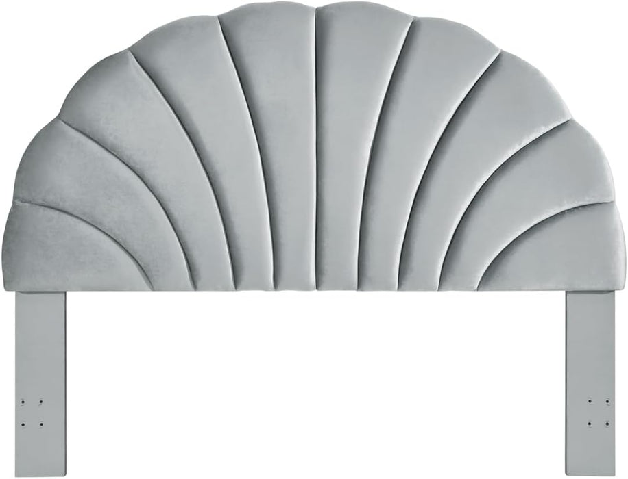 Stunning Crown Design King Headboard, Upholstered Soft Velvet Petal Pattern Headboard King/Ca King-Gray