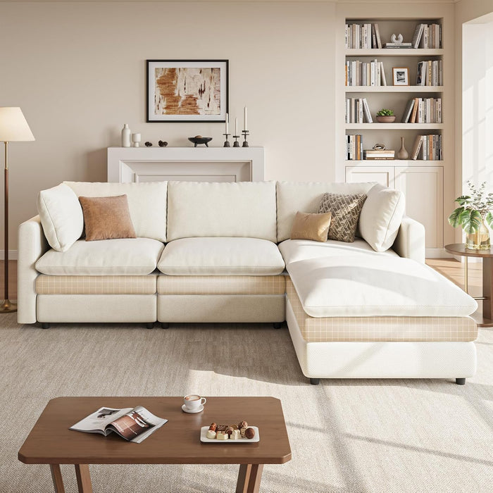 NinetySevenInch L Shaped Modular Sectional Sofa Beige