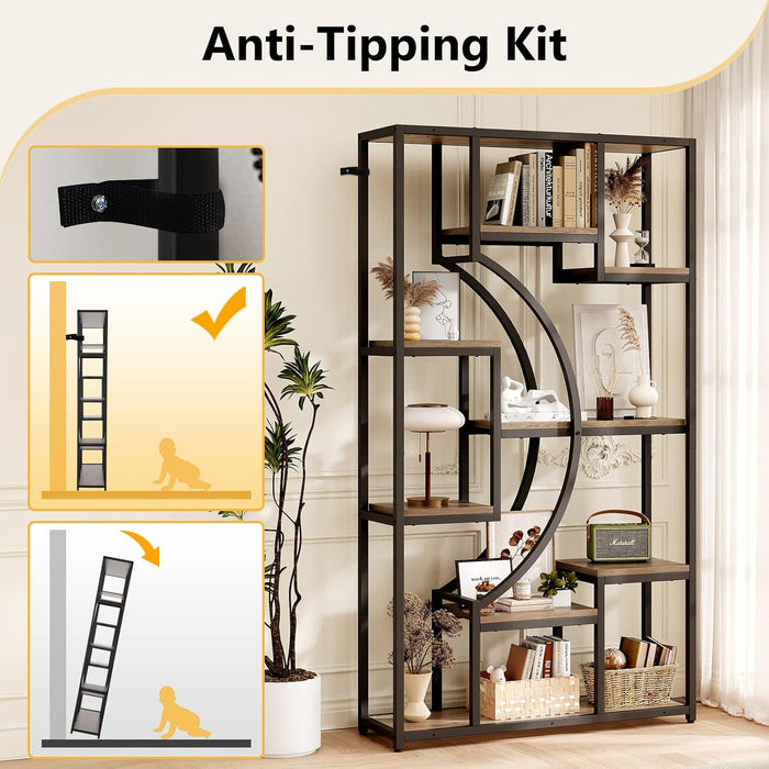 70.8" Tall Bookshelf Set of 2, 79" Wide Geometric Display Shelf with 18 Open Storage Shelves, Scratch-Resistant Gray Wash & Metal Frame, for Living Room, Office, Bedroom – Anti-Tip & Adjustable Feet