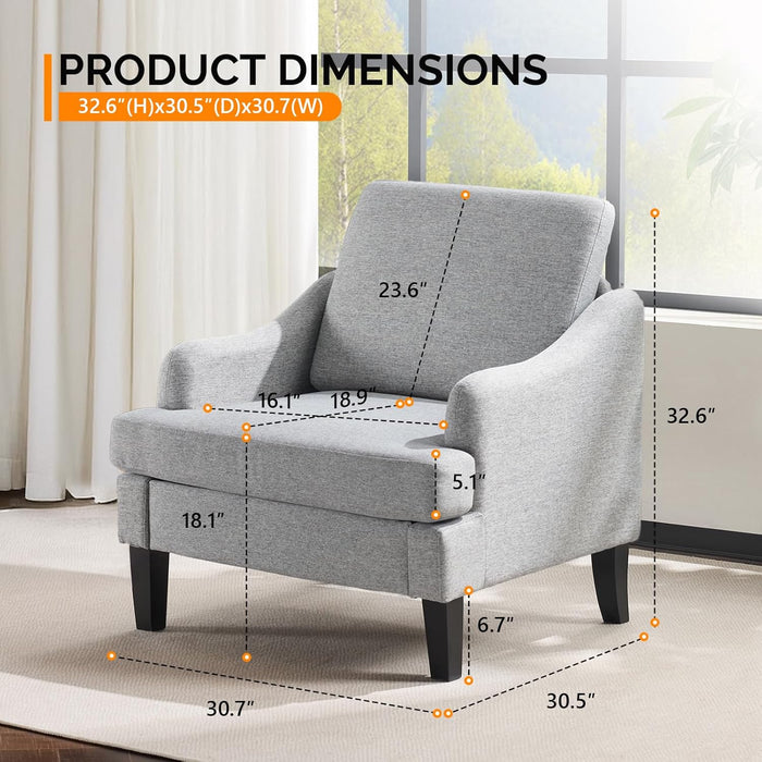 Linen Fabric Accent Chairs Set of 2, Grey Modern Upholstered Armchair, Comfy Sofa Chair Living Room Bedroom Furniture for Apartment