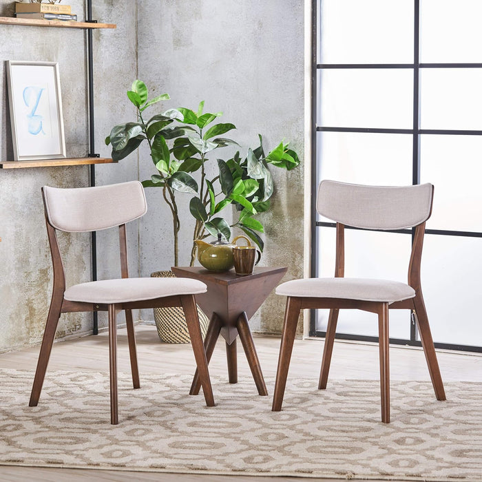 Mid-Century Walnut Finished Frame Dining Chairs (Set of 2) (Light Beige)