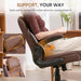Home Office Chair with Lumbar Support, 5" Thickened Seat, Small PU Leather Rocking Desk Chair, Comfy Computer Chairs with Rolling Wheels & Adjustable Armrests for Adults, Brown