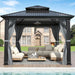 10'X10' Outdoor Hardtop Gazebo with Double Roof - Heavy-Duty Steel Top Aluminum Frame Gazebo with Breathable Netting & Privacy Curtain for Patio, Porch, Garden, Lawn, Deck, Backyard