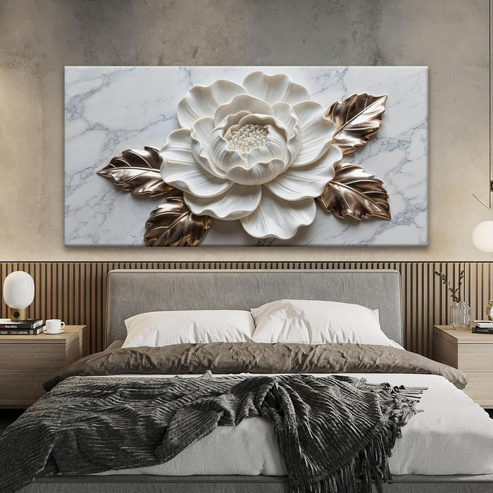 Canvas Wall Art Living Room Home Wall Decor Modern White Flower Canvas Art Wall Decor 29 X 58 Inches Large Wall Art Elegant Marble Texture Picture for Bedroom Office Artwork