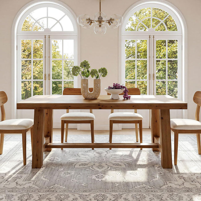 63-Inch Solid Wood Dining Table, Farmhouse Kitchen Table for 4-6 People, Rectangular Wooden Dinner Table with Thick Top & Trestle Base,Natural Wood