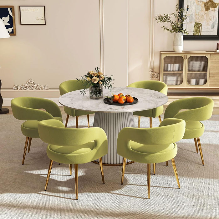 Upholstered Dining Chairs Set of 2, Velvet Kitchen Chairs with Open Back&Arm Kitchen & Dining Room Chairs Gold Legs Accent Diner Chair for Living Room Restaurant Reception, Oliver Green