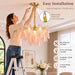 Modern Chandelier, 20" Gold Dining Room Chandelier with Handcrafted Glass Petal Design, 6-Light Hanging Ceiling Light Fixture, 3 Color Adjustable Pendant Lamp for Kitchen Island, Bedroom, Foyer