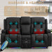 Loveseat Recliner Sofa with Massage and Heat, Power Reclining Loveseat Sofa RV Couch with Console, Home Theater Seating with LED Lights, Bluetooth Speakers, USB, Outlets, Faux Leather, Black