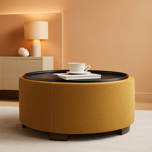 30 Inch round Storage Ottoman, Ottoman Coffee Table with Lift off Lid, Boucle Modern Ottomans with Storage for Living Room, Bedroom, Apartments (Yellow)