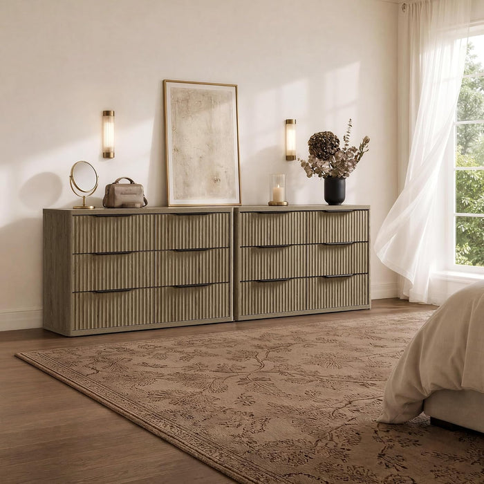 Bedroom Dresser with 6 Deep Wide Large Fluted Drawers for Closet