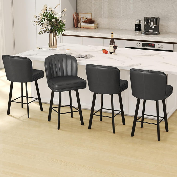 Swivel Counter Height Bar Stools Set of 4, 26'' Modern Barstools with Backs and Metal Legs, Upholstered Bar Chairs, Faux Leather Black Stools for Kitchen Island Chairs