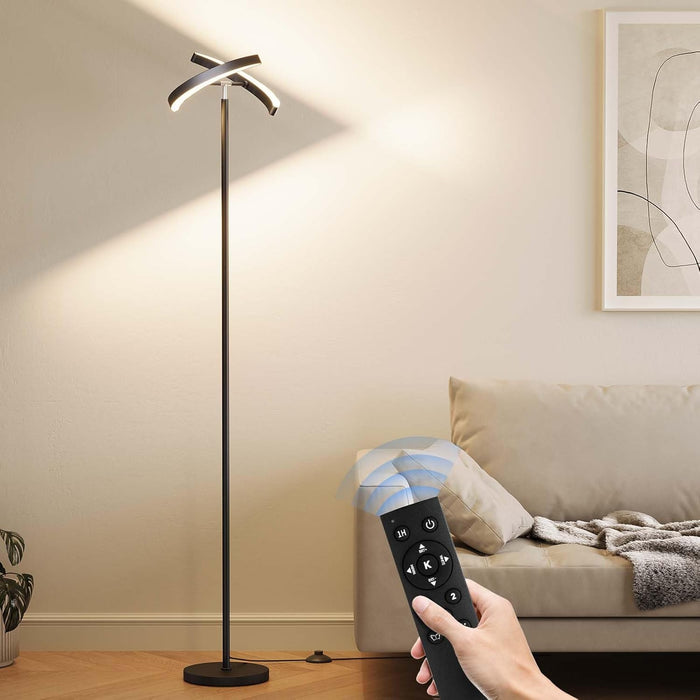 Floor Lamps for Living Room, 28W/1600LM Bright LED Floor Lamp with Remote & 2 Rotatable Lights, 74" Dimmable Tall Standing Lamp, Modern Reading Torchiere Corner Lamp for Bedroom Office, Black