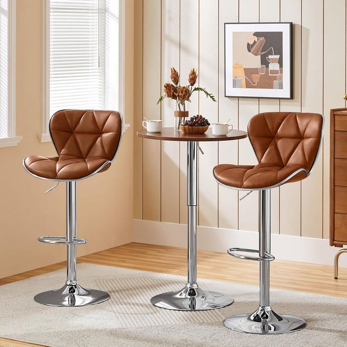 Bar Stools Set of 2, PU Leather Swivel Bar Stools with Shell Back, Armless Counter Height Adjustable Bar Chairs for Home Kitchen, Retro Brown