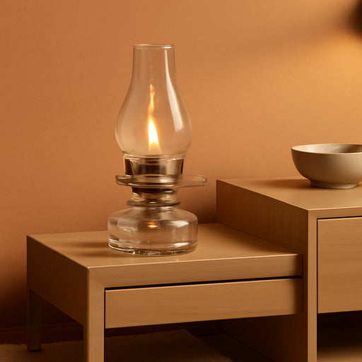 Clear Glass Oil Lamp, with #2 Burner and 7/8 Inch Wick for Accent Lighting or Centerpiece Table Decor